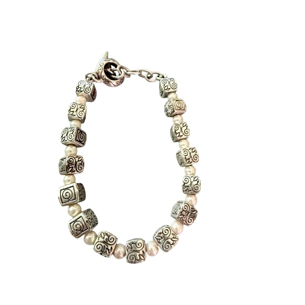 Silver Tone and Faux Pearl Bead Bracelet